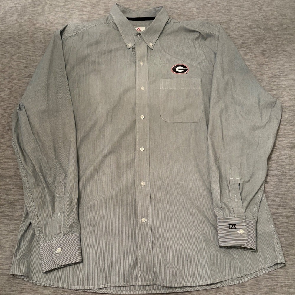 Cutter & Buck Georgia Bulldogs Men's Striped Button Down Shirt Navy White L